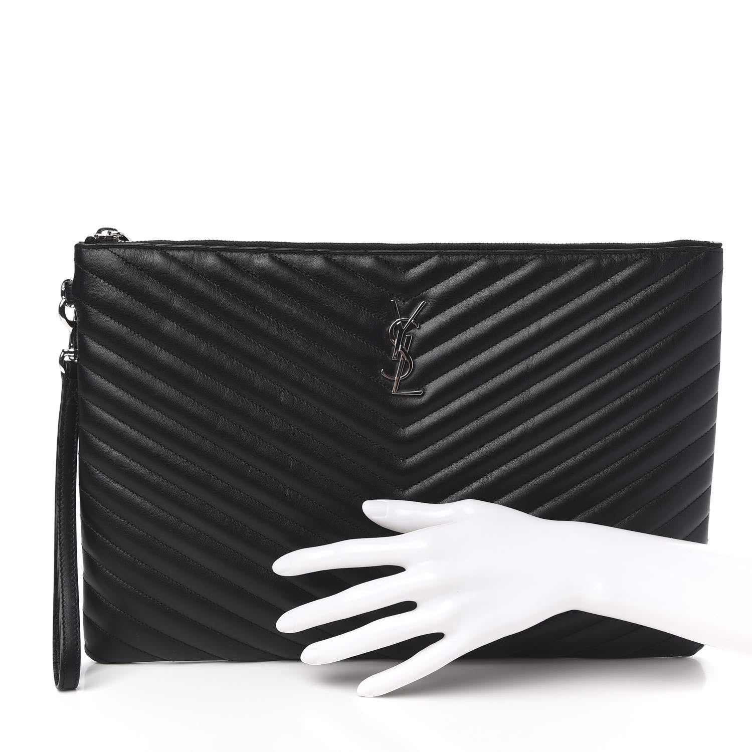 Saint Laurent Calfskin Matelasse Chevron Monogram Document Holder Black 2 of 8