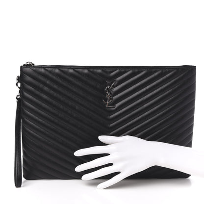 Saint Laurent Calfskin Matelasse Chevron Monogram Document Holder Black 2 of 8
