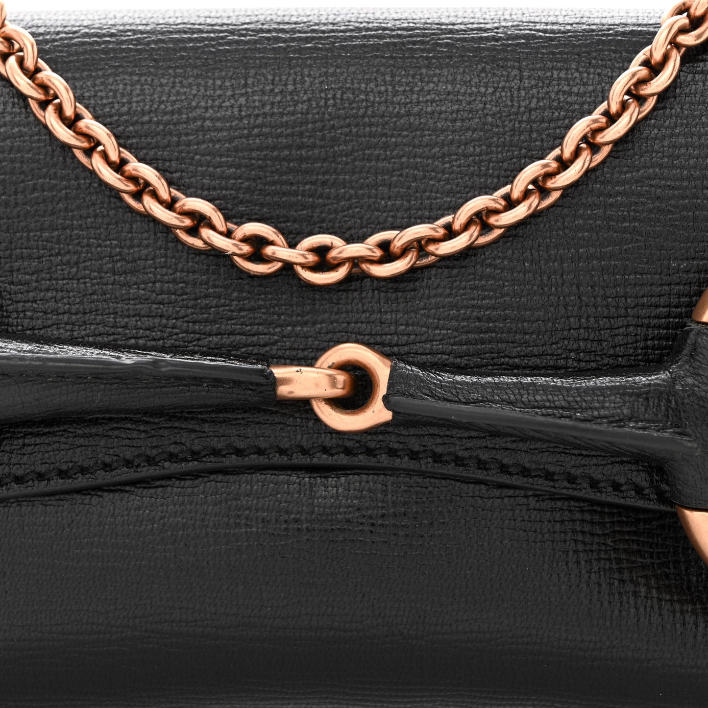 Textured Calfskin Horsebit Chain Clutch Black