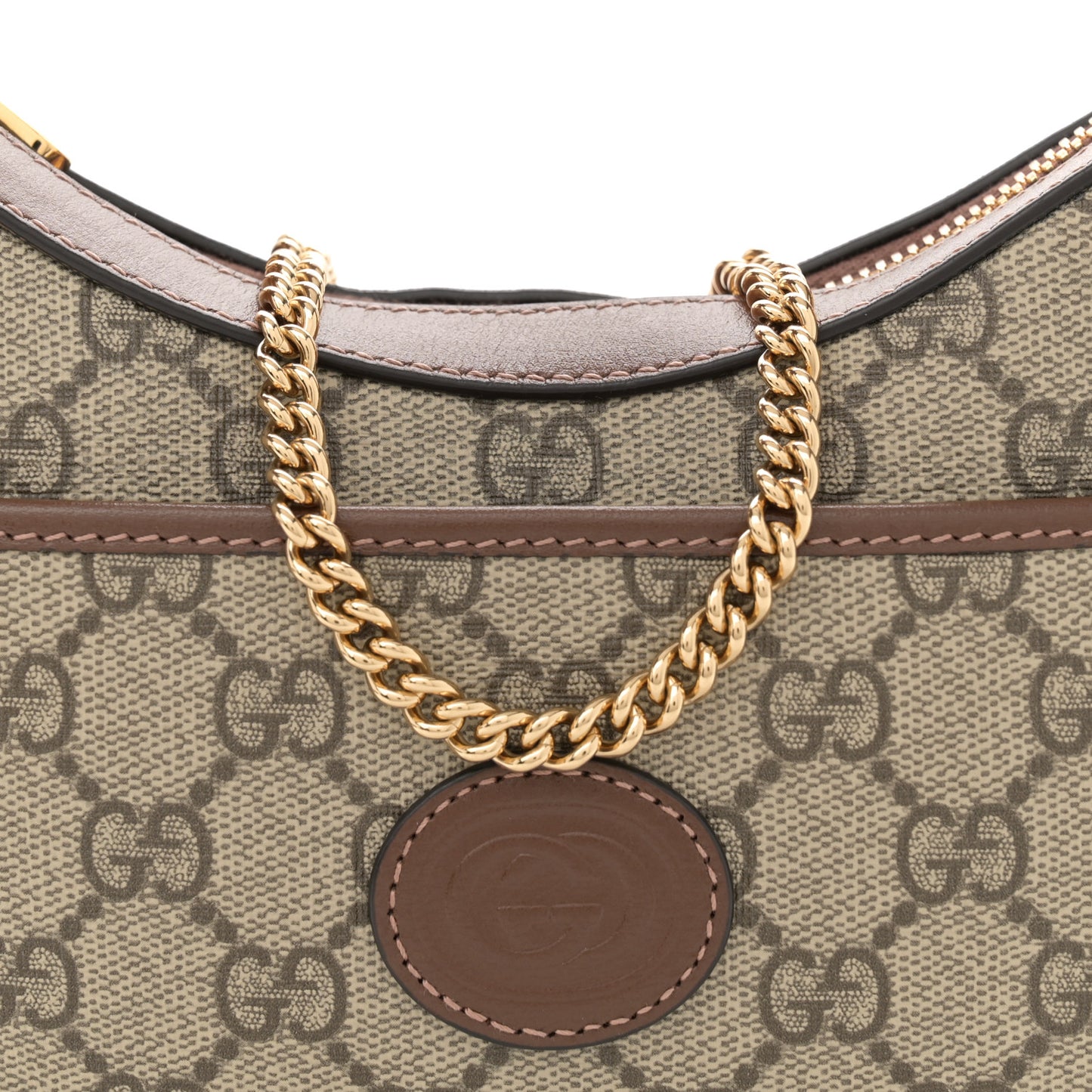 GG Supreme Monogram Azalea Calfskin Mini Retro Interlocking G Half Moon Bag Beige Ebony Brown Sugar Beige Ebony Brown Sugar