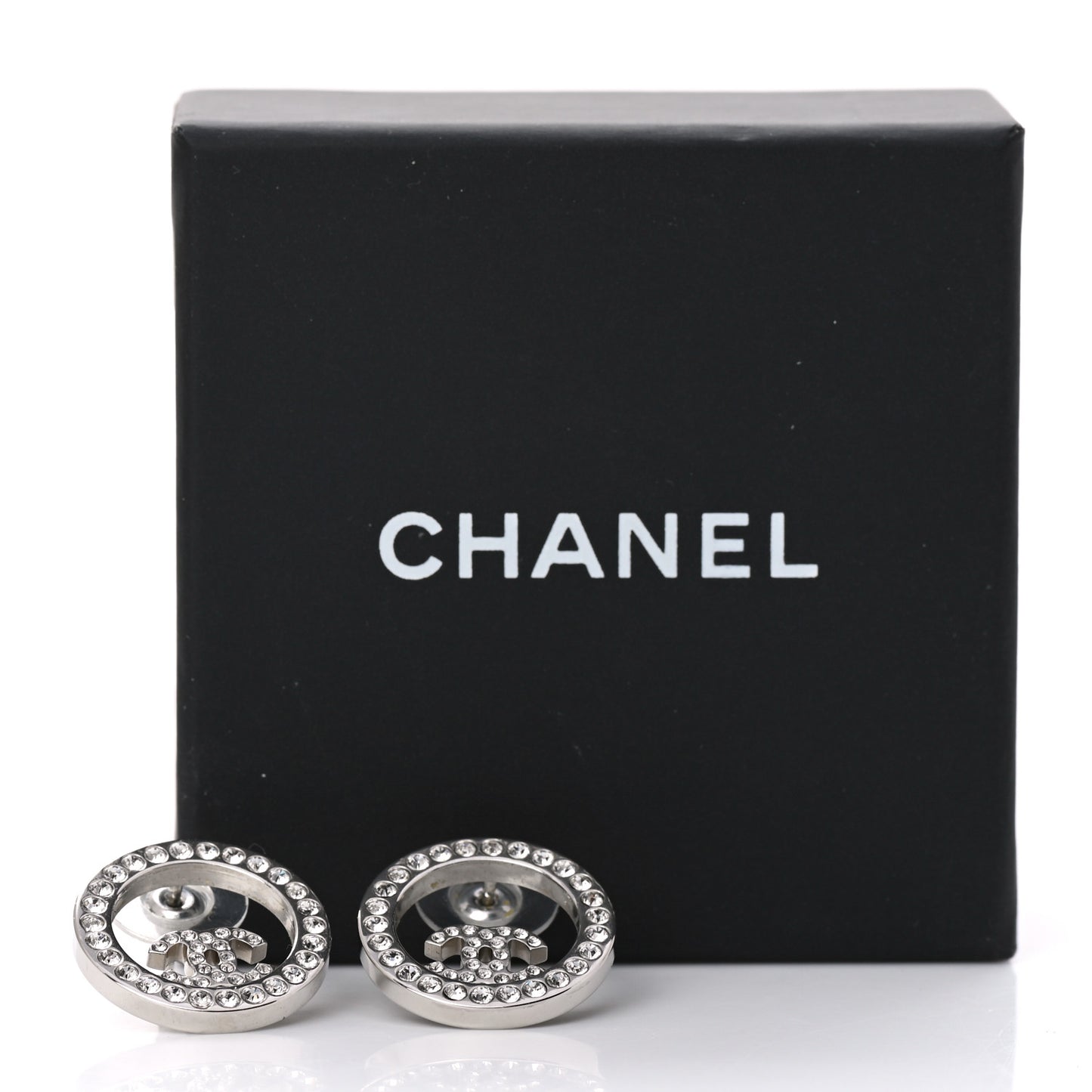 Crystal CC Round Earrings Silver