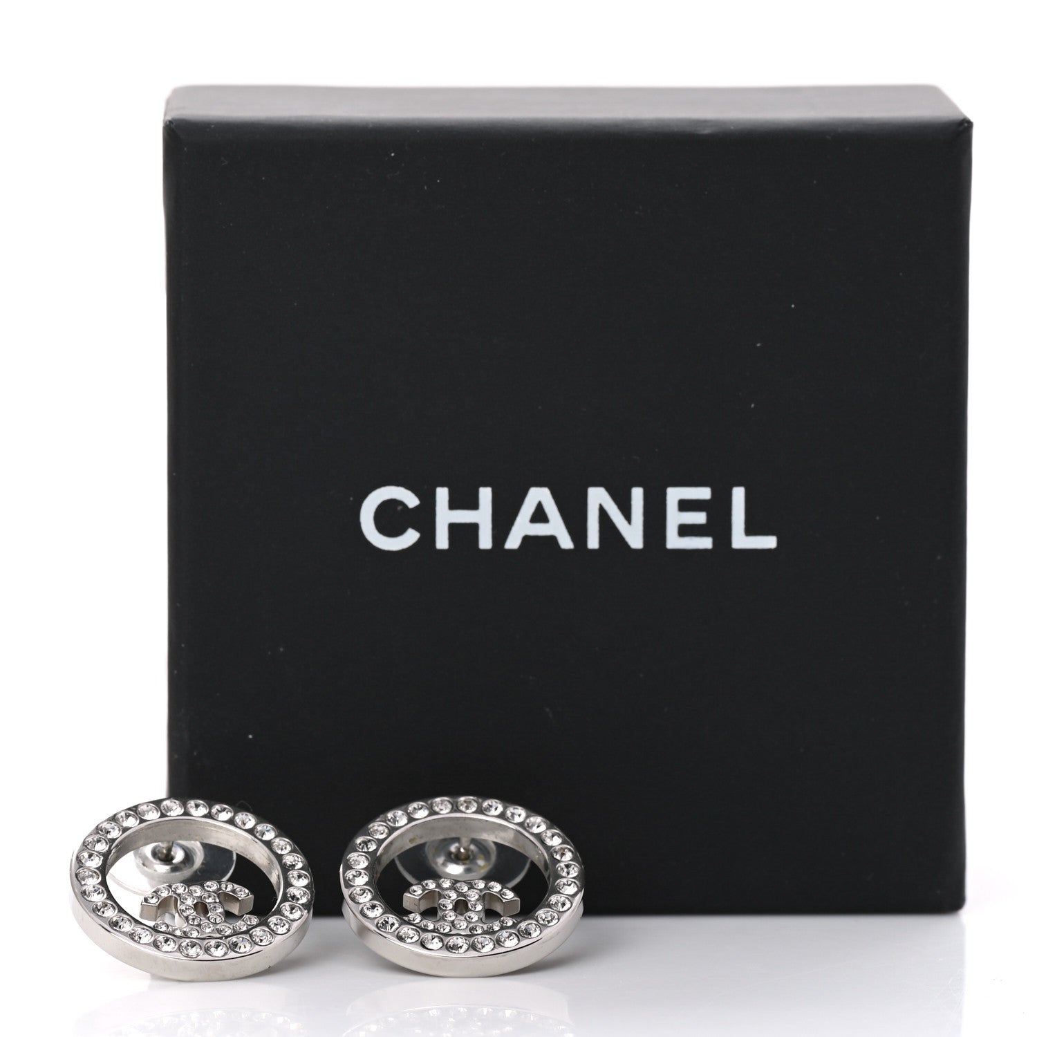 Chanel Crystal CC Round Earrings Silver 5 of 5