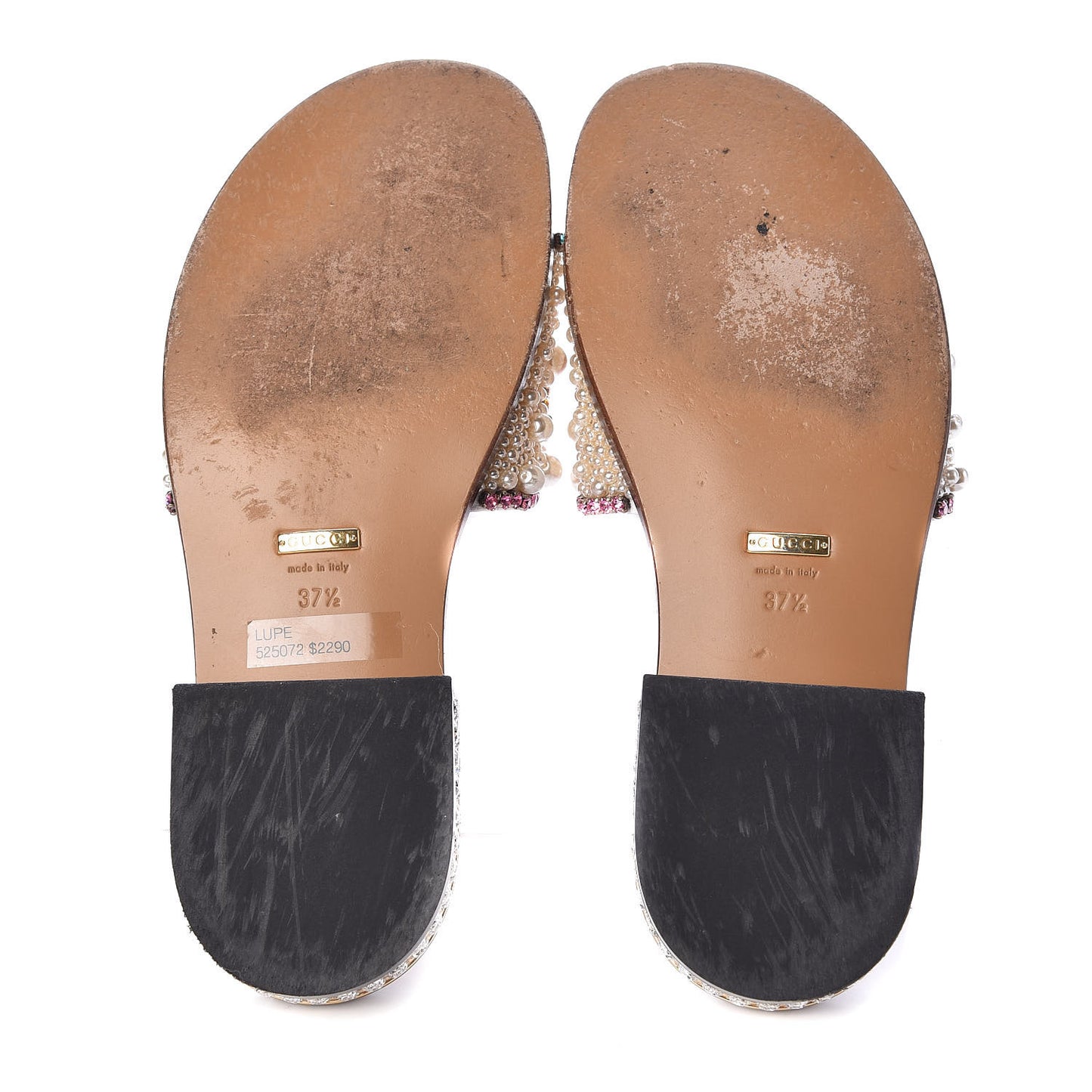 Calfskin Pearl Lupe 20mm Guccy Jeweled Slide Sandals 37.5 Multicolor