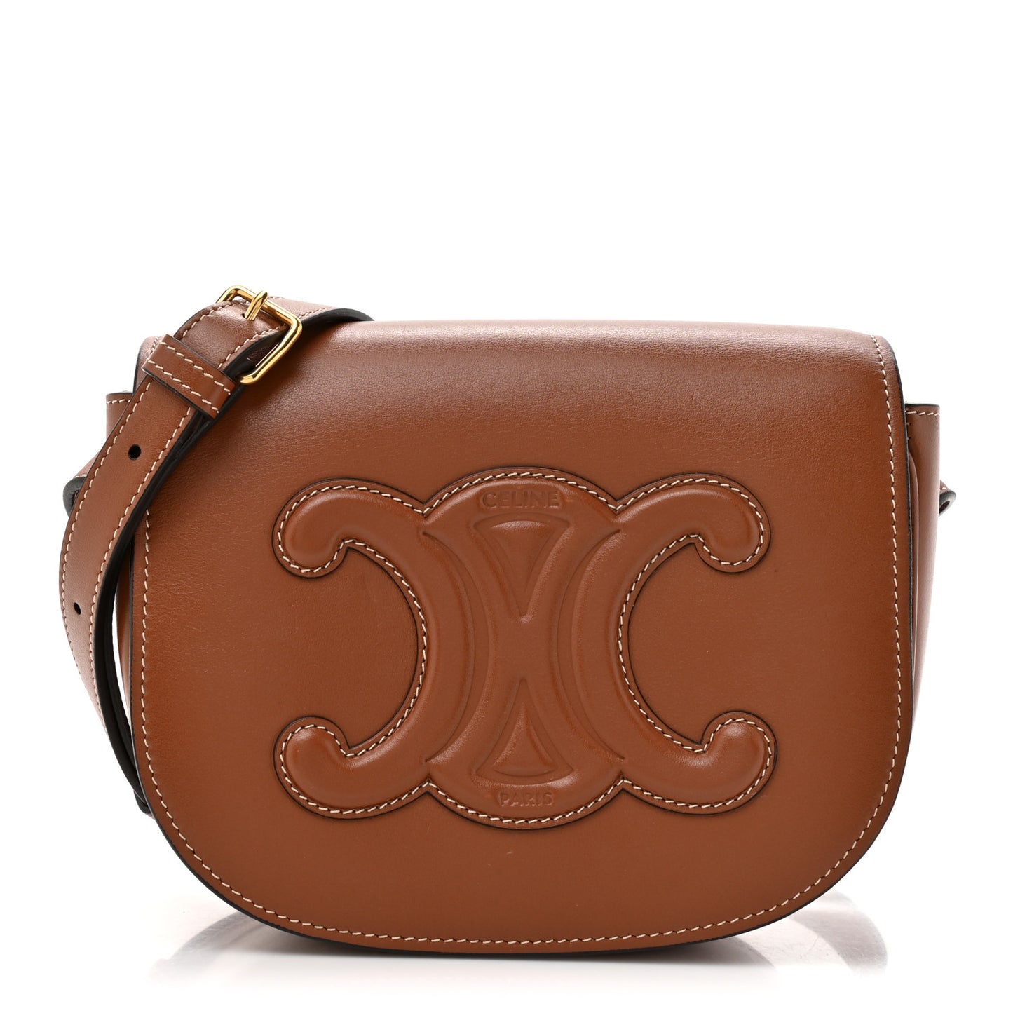Smooth Calfskin Cuir Triomphe Folco Crossbody Bag Tan