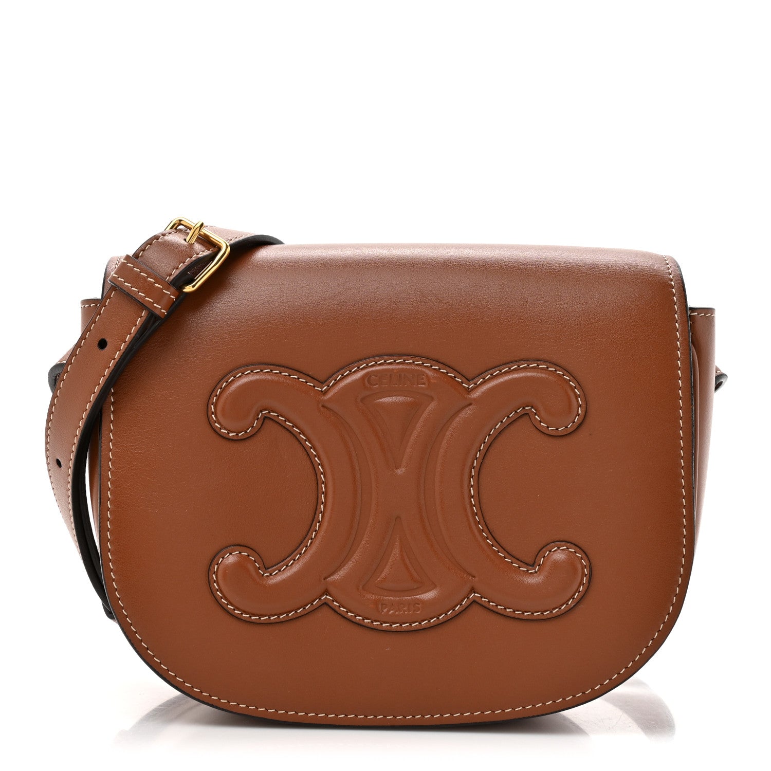 Celine Smooth Calfskin Cuir Triomphe Folco Crossbody Bag Tan 1 of 10