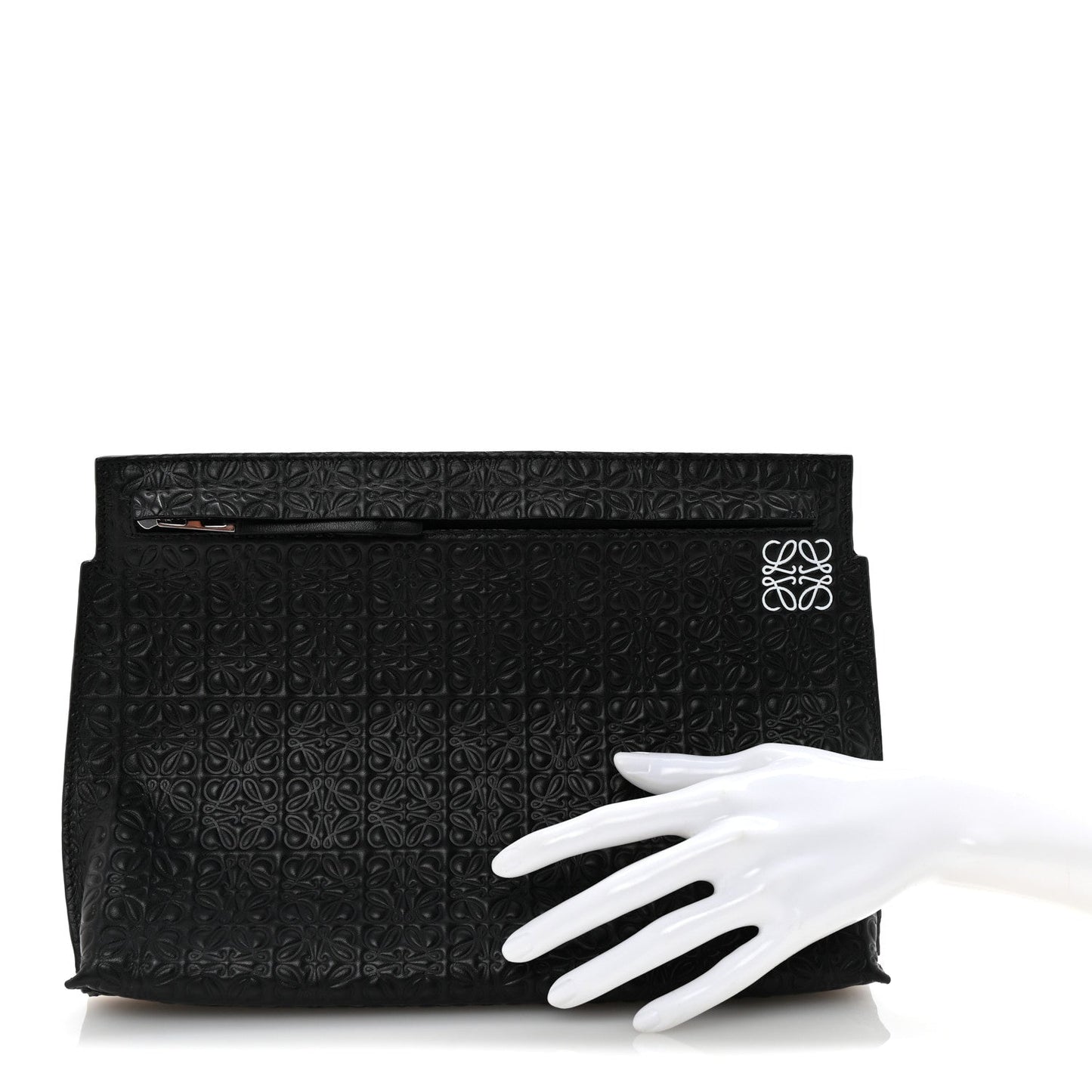 Calfskin Embossed Repeat T Pouch Black