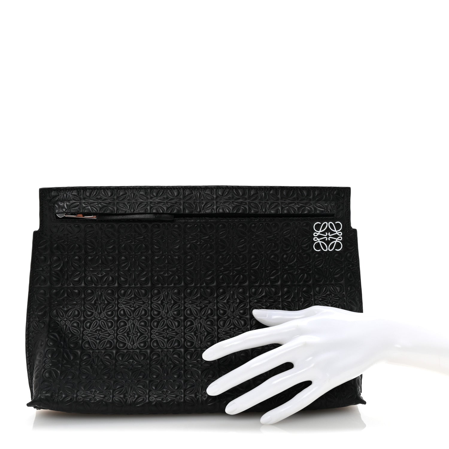 Loewe Calfskin Embossed Repeat T Pouch Black 2 of 7