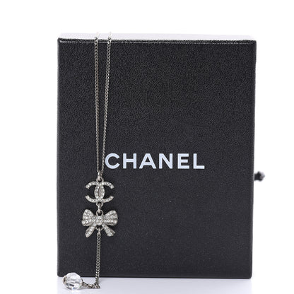 Chanel Crystal Resin CC Bow Drop Necklace Silver 6 of 6