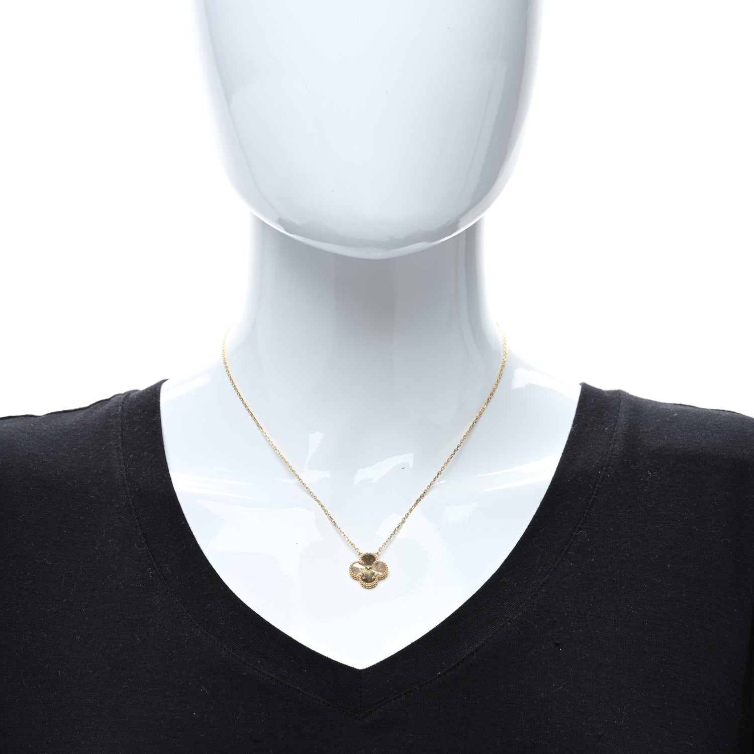 Van Cleef & Arpels 18K Yellow Gold Guilloche Vintage Alhambra Pendant Necklace 3 of 4