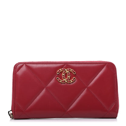Chanel Shiny Goatskin Quilted 19 Long Zipped Around Wallet Red 1 of 12