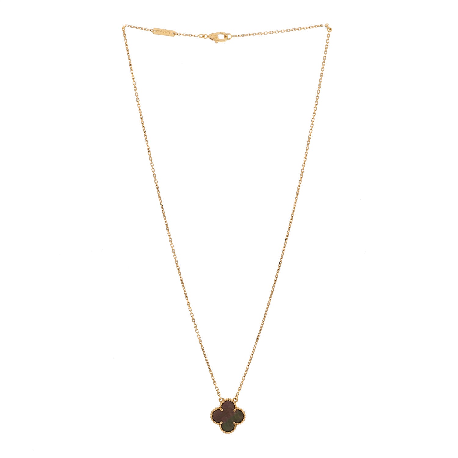 Van Cleef & Arpels 18K Rose Gold Gray Mother of Pearl Vintage Alhambra Pendant Necklace 3 of 6