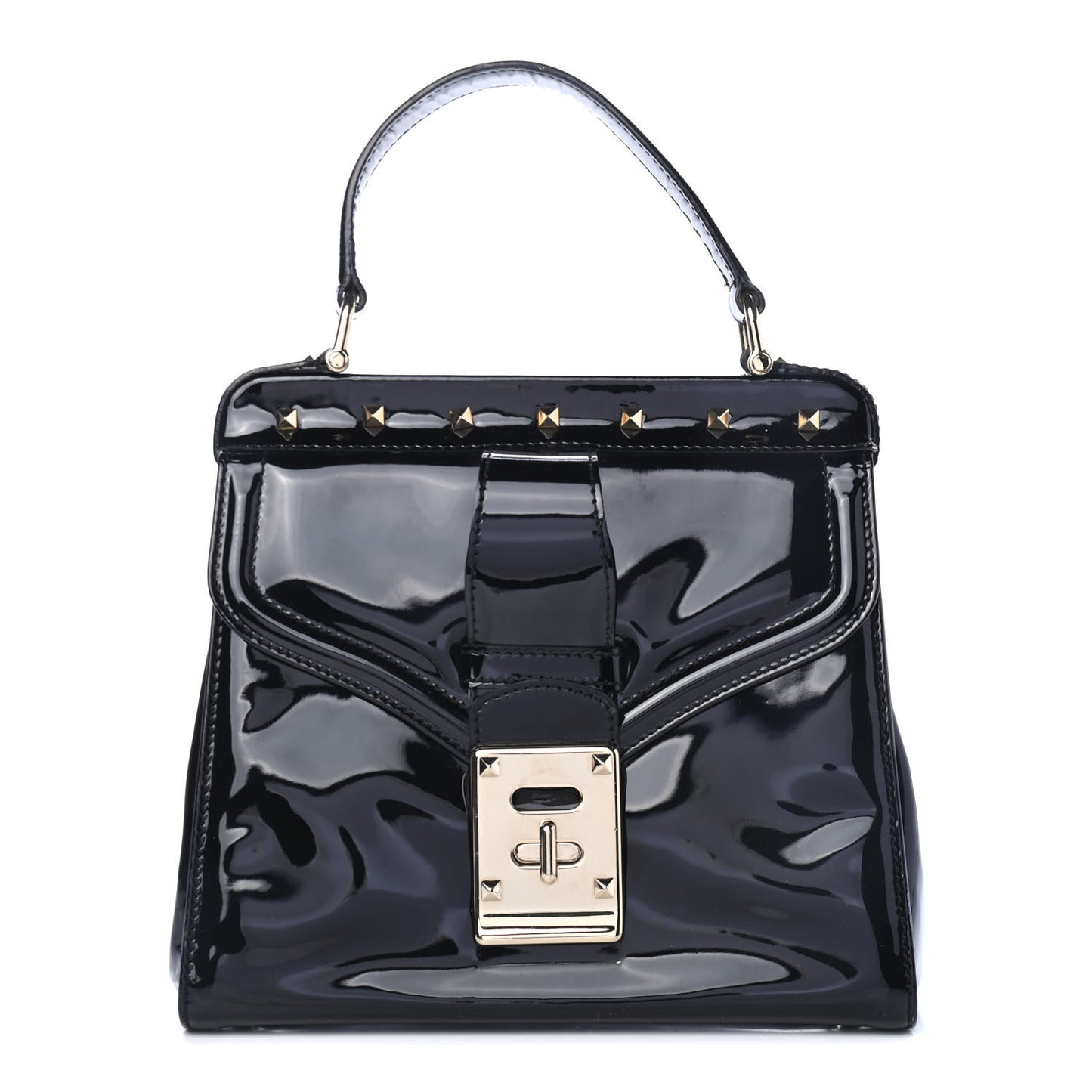 Patent Rockstud Single Handle Bag Black