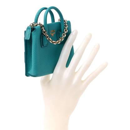 MCM Calfskin Milla Wallet Charm Tile Blue 2 of 8