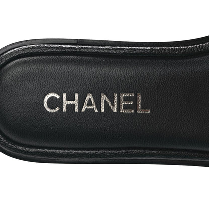 Chanel Shiny Goatskin Quilted CC Mules Sandals 38.5 Black 7 of 9