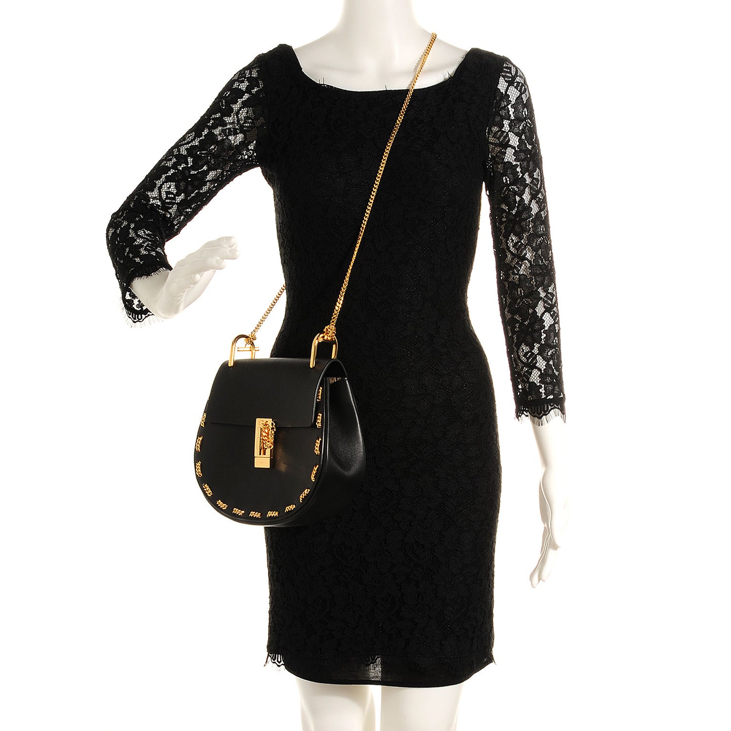 Calfskin Drew Chain Shoulder Bag Black