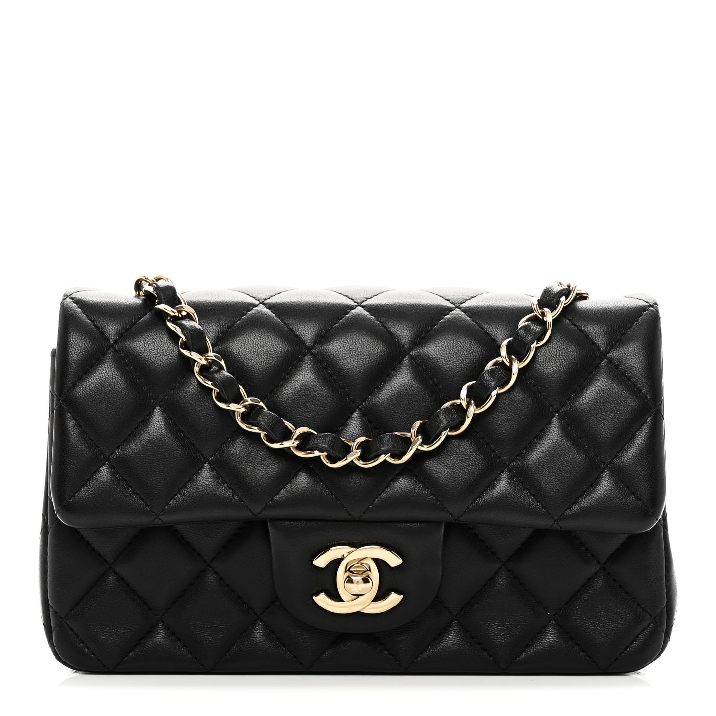 Lambskin Quilted Mini Rectangular Flap Black