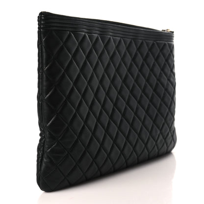 Chanel Lambskin Quilted Large Boy Cosmetic Case Black 3 of 9