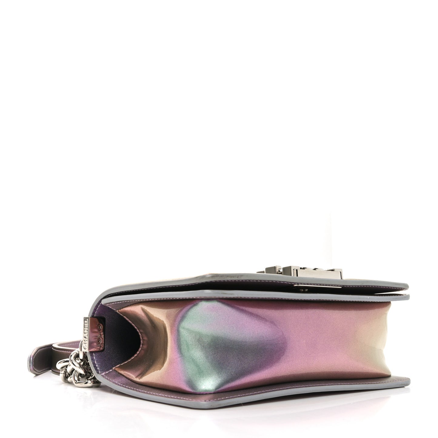 Iridescent Patent Calfskin PVC Quilted Small Boy Flap Light Purple