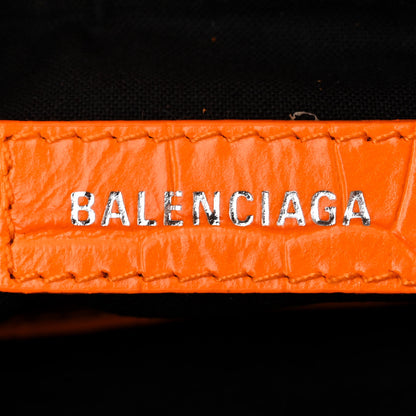 Balenciaga Extra Supple Calfskin Crocodile Embossed Le Cagole Shoulder Bag XS Pop Orange 6 of 10