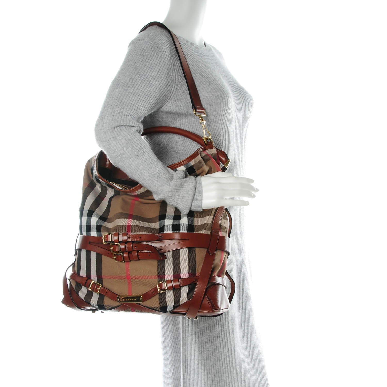 Burberry House Check Bridle Calfskin Medium Gosford Hobo Dark Tan 2 of 11