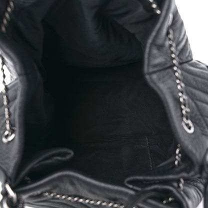 Chanel Deerskin Chevron Large CC Chain Bucket Drawstring Bag Black 5 of 9