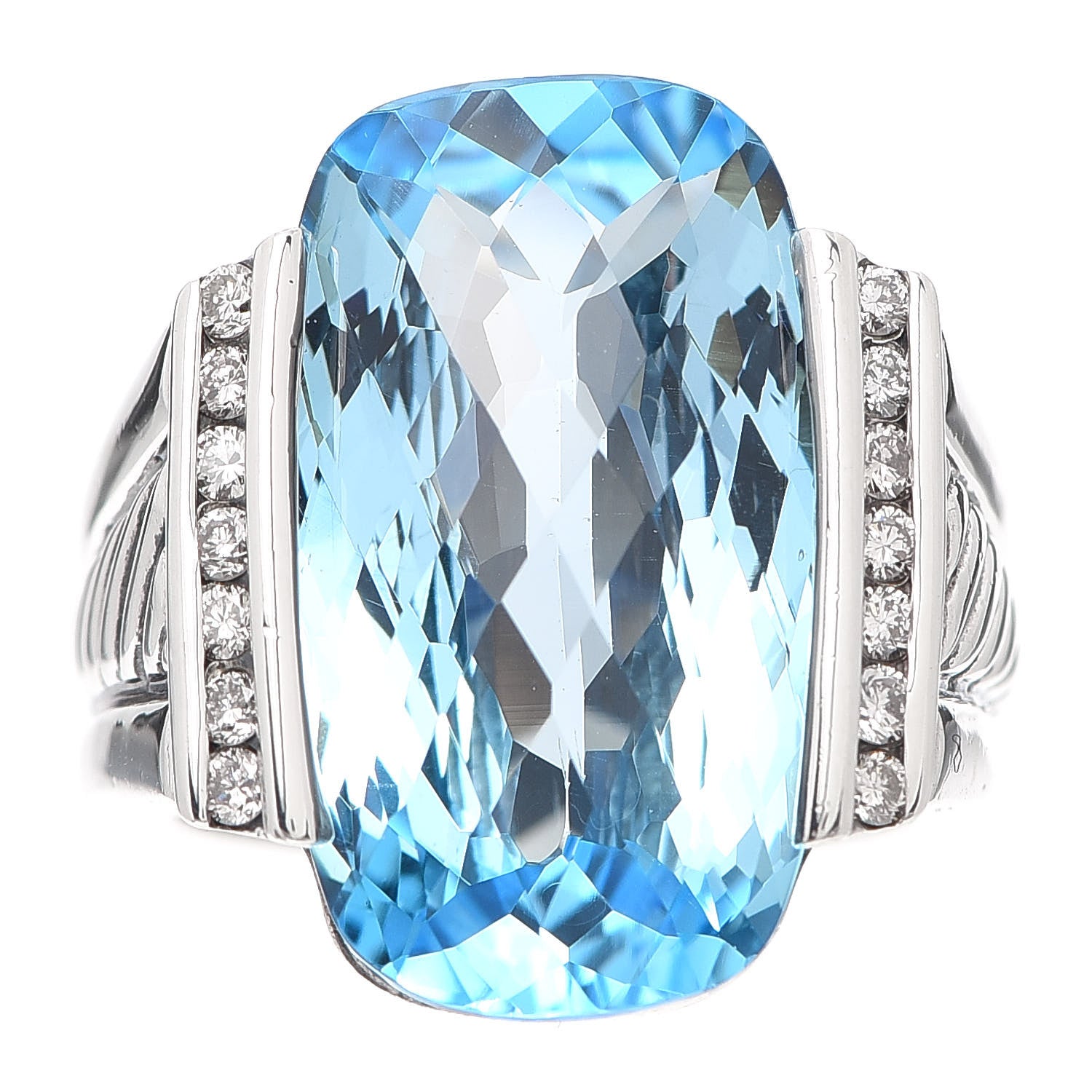 David Yurman Sterling Silver Diamond Blue Topaz Statement Ring 52 6 1 of 4