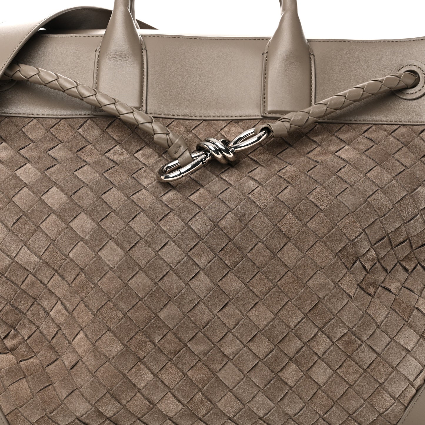 Suede Calfskin Intrecciato Andiamo Voyager Limestone