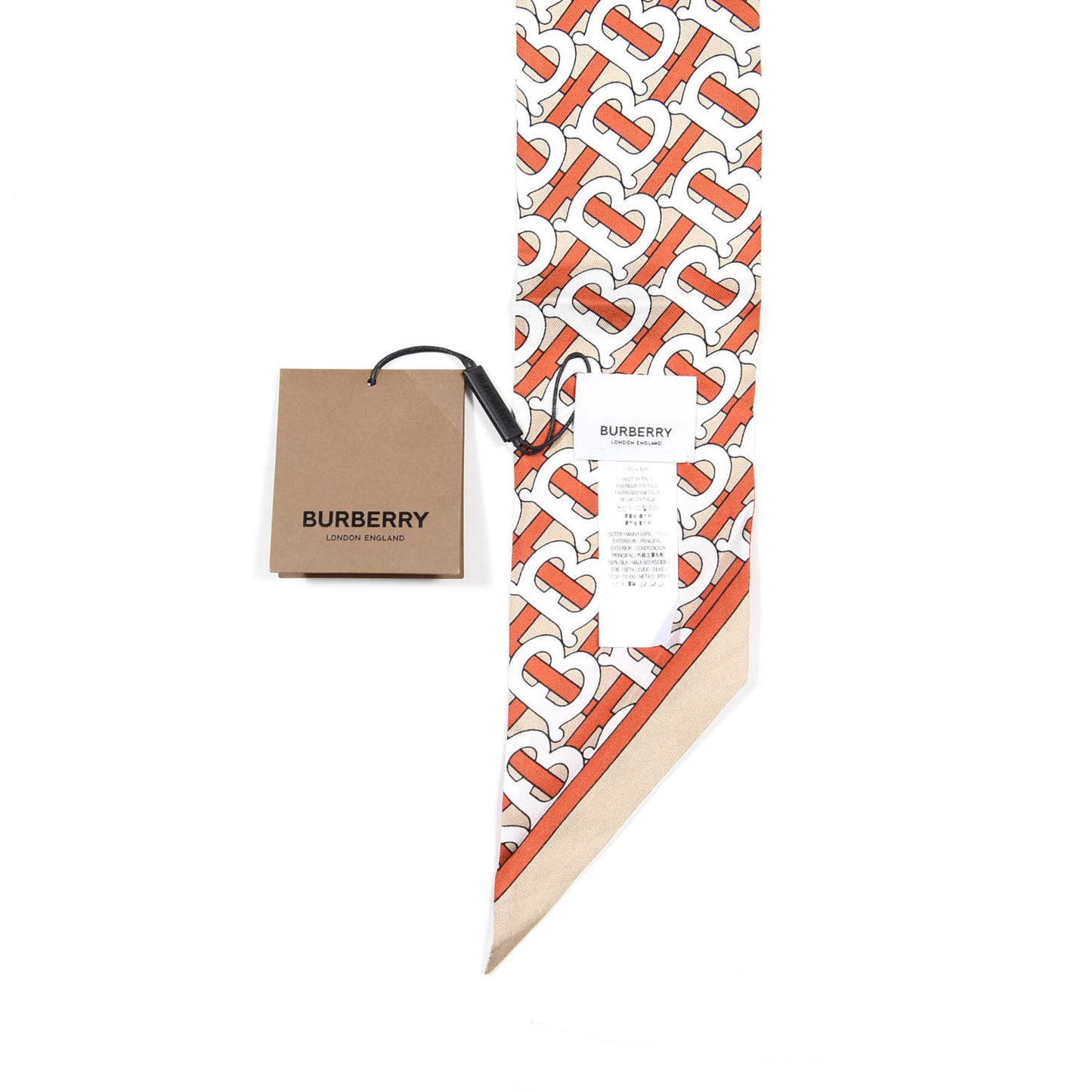 Silk TB Monogram Print Explorer Ribbon Scarf Vermillion