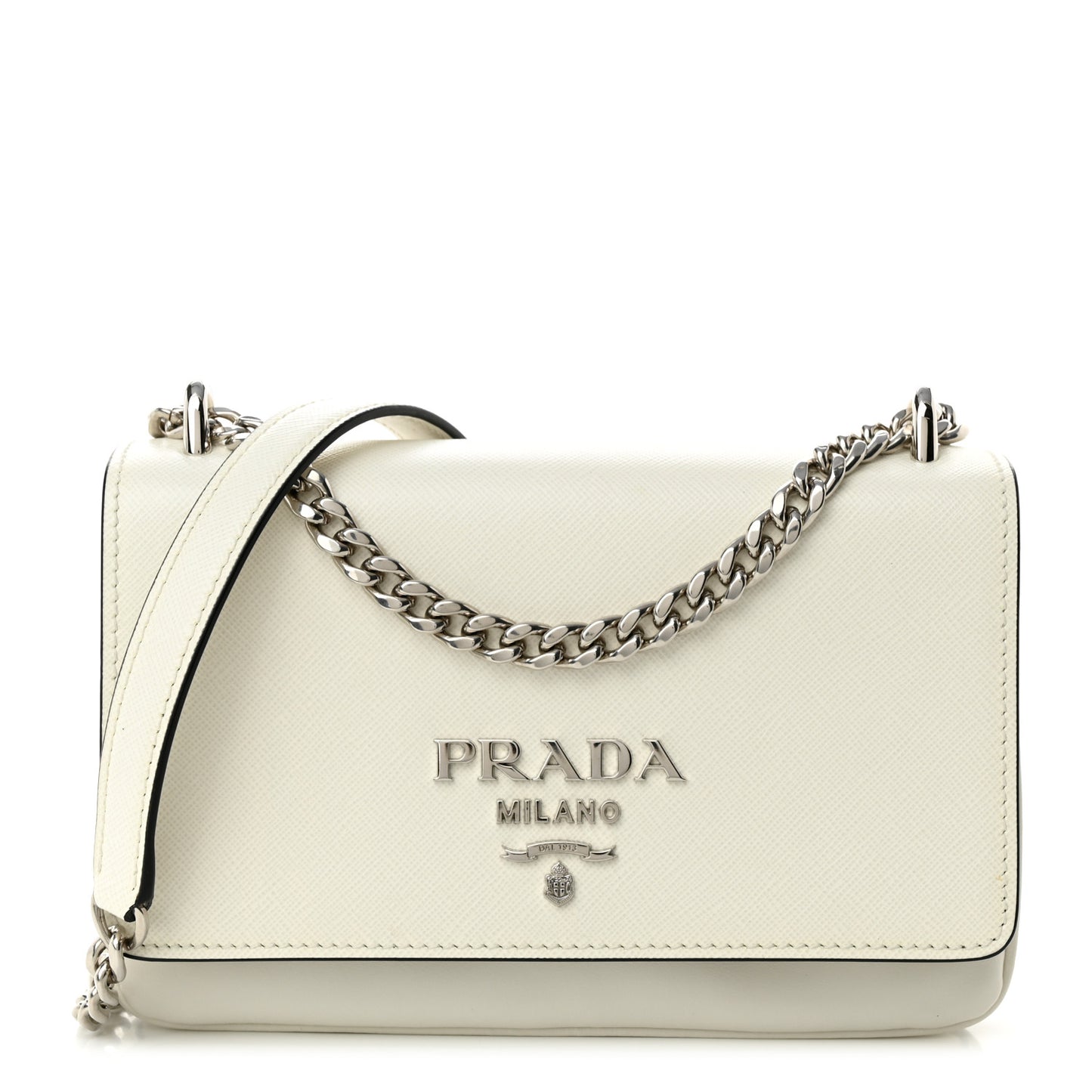 Soft Calfskin Saffiano Chain Crossbody Bag White Black