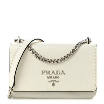 Prada Soft Calfskin Saffiano Chain Crossbody Bag White Black 1 of 9