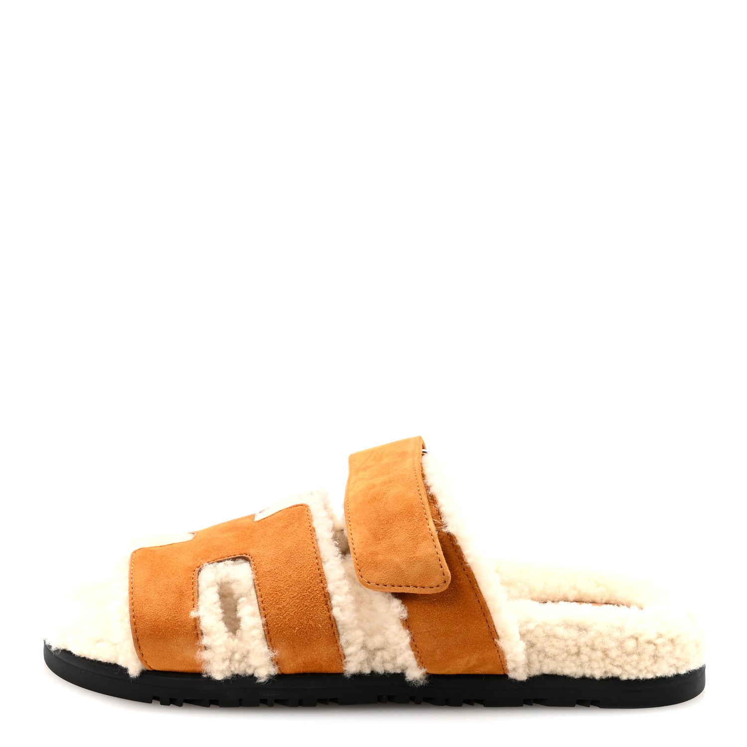 Hermes Suede Goatskin Woolskin Womens Chypre Sandals 37 Brun Fume Ecru 1 of 9