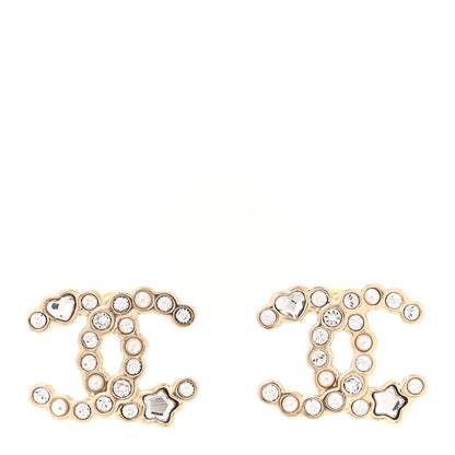 Chanel Crystal CC Star Heart Earrings Gold 1 of 5