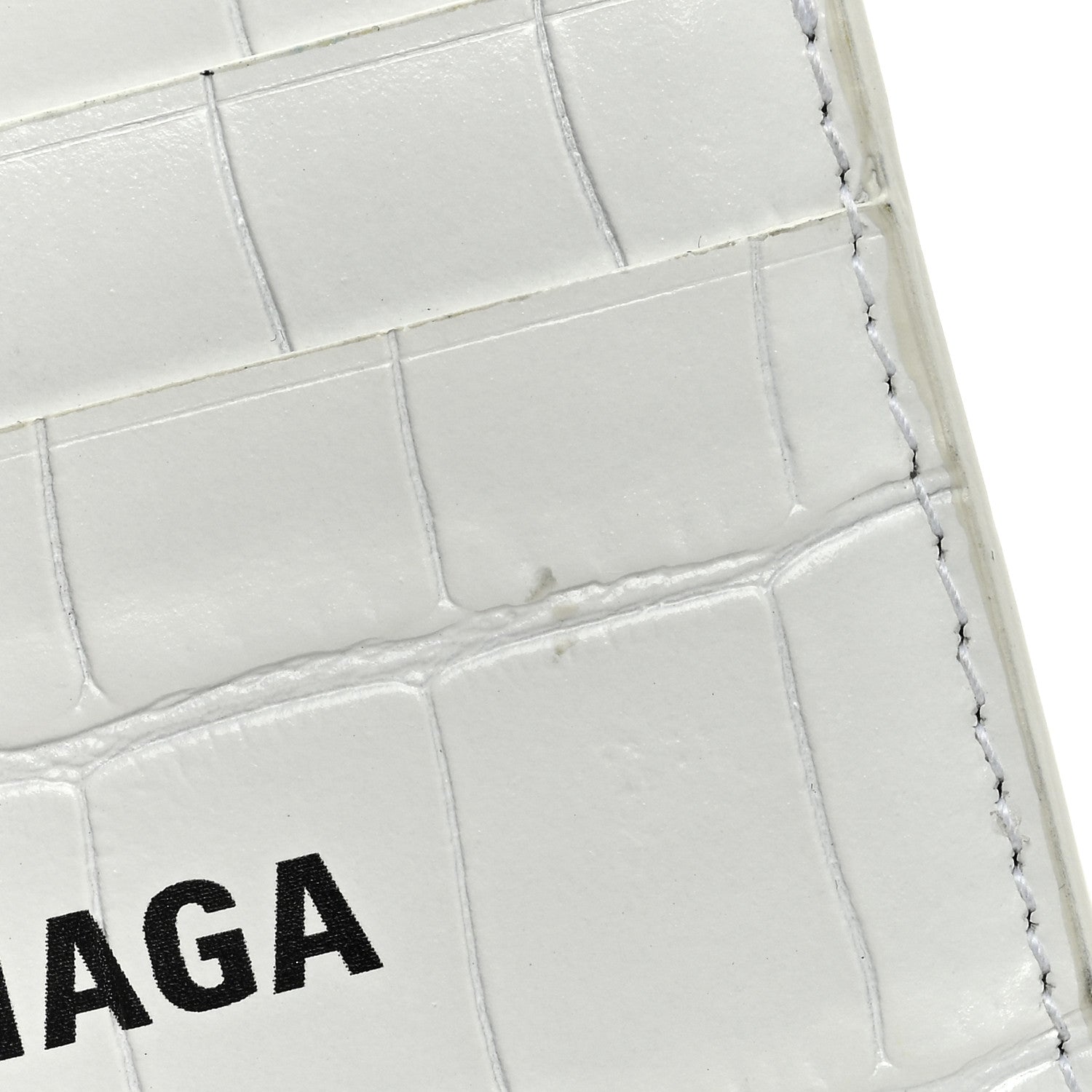 Balenciaga Shiny Calfskin Logo Crocodile Embossed Cash Rounded Card Holder Optic White 9 of 9