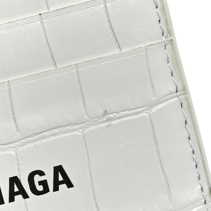 Balenciaga Shiny Calfskin Logo Crocodile Embossed Cash Rounded Card Holder Optic White 9 of 9