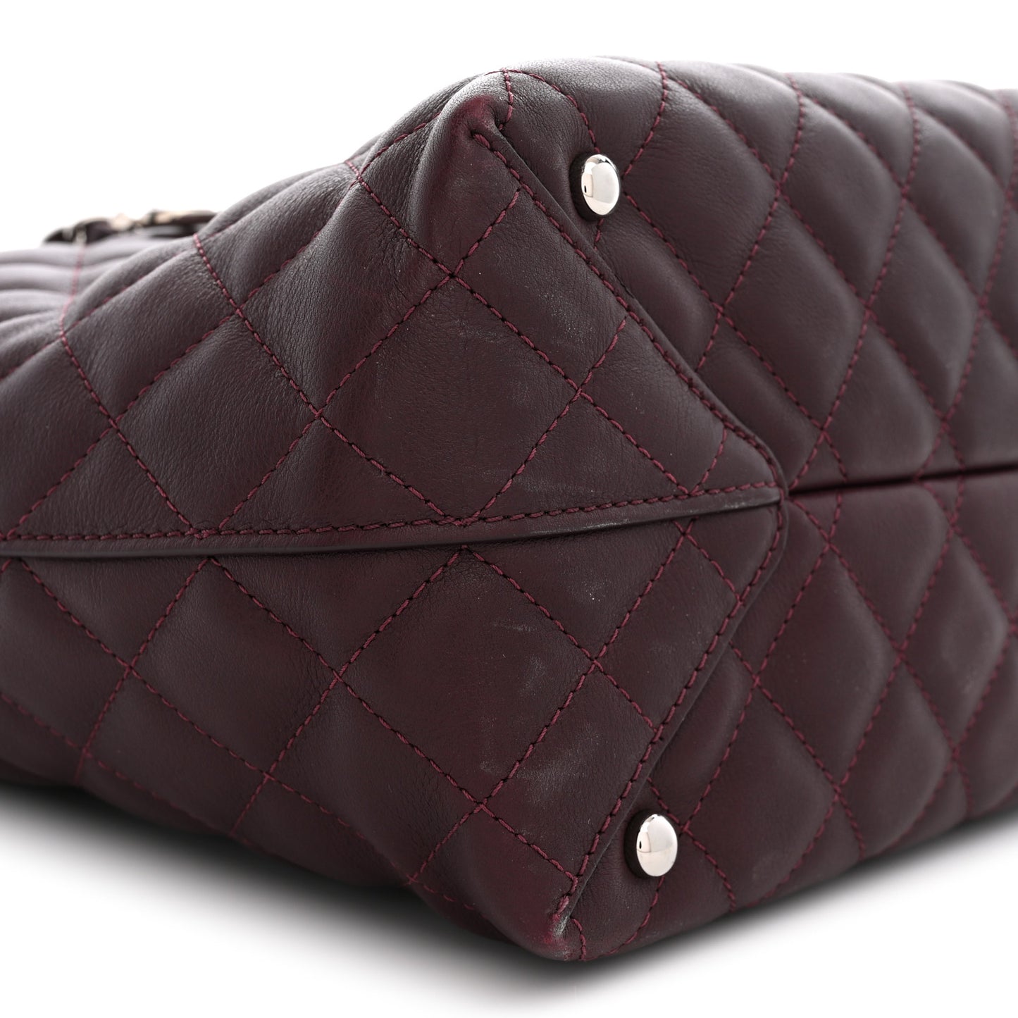 Calfskin Quilted Large Shopping Tote Burgundy