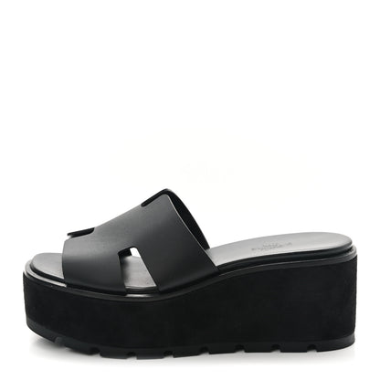 Hermes Calfskin Suede Eze 30 Sandals 37 Black 1 of 9