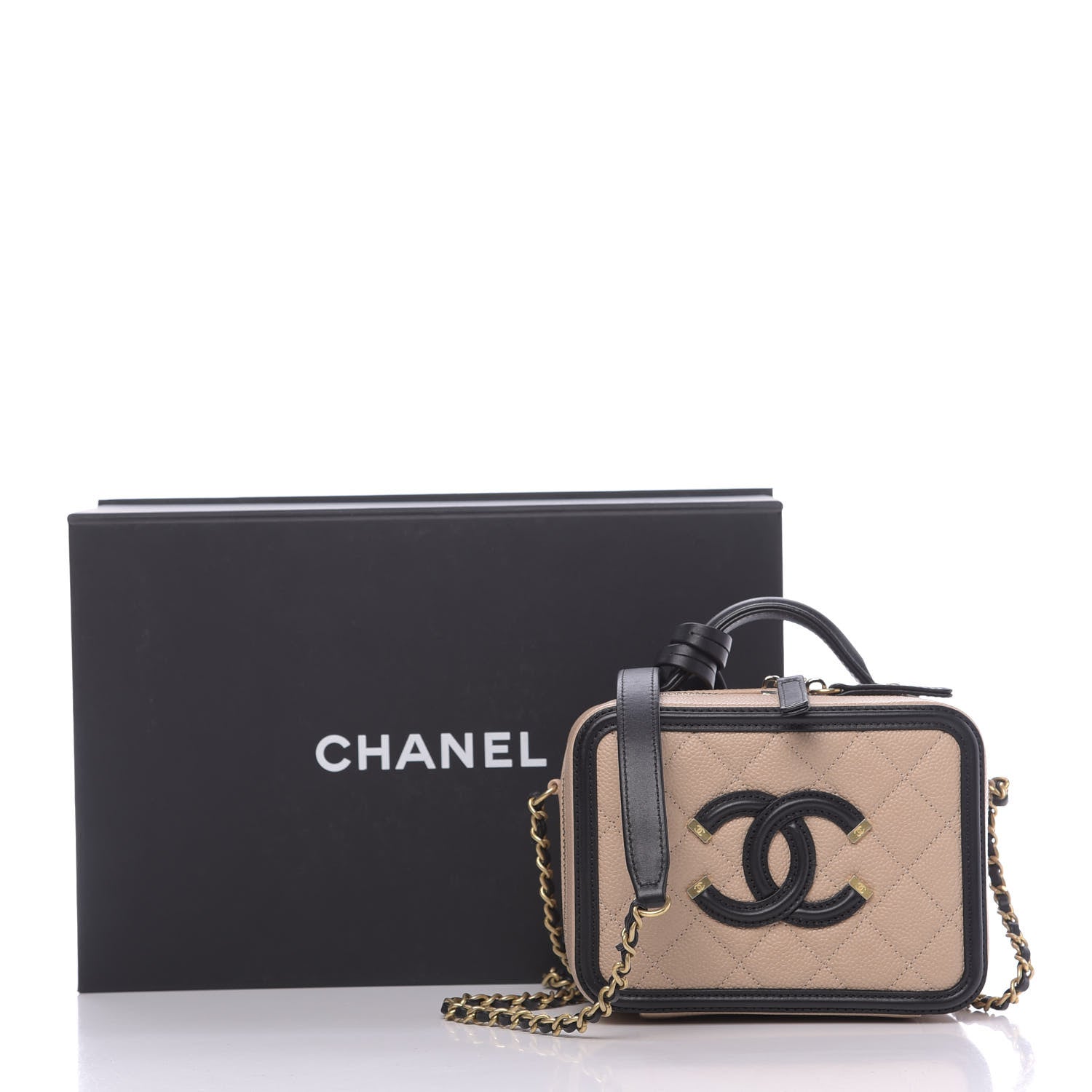 Chanel Caviar Quilted Small CC Filigree Vanity Case Beige Black 11 of 11