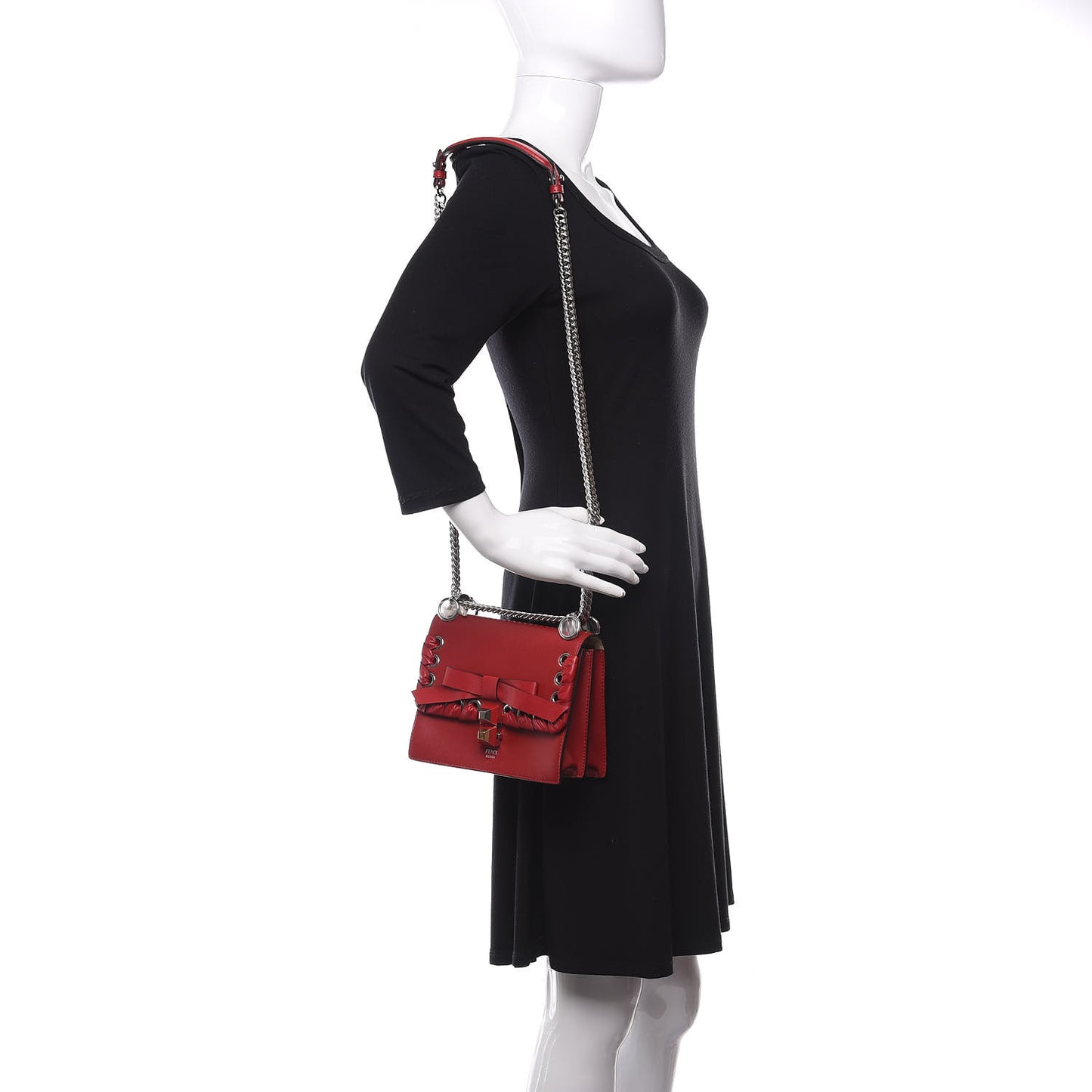 Vitello Liberty Shiny Nappa Lace Up Bow Small Kan I Shoulder Bag Fragola