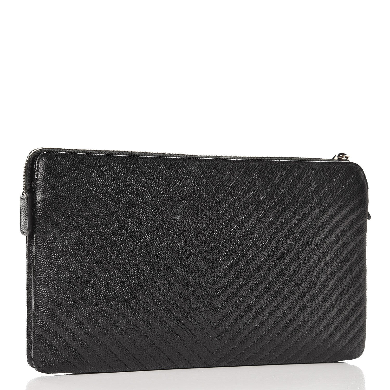 Chanel Caviar Chevron Quilted Large Zipped Clutch Black 3 of 10