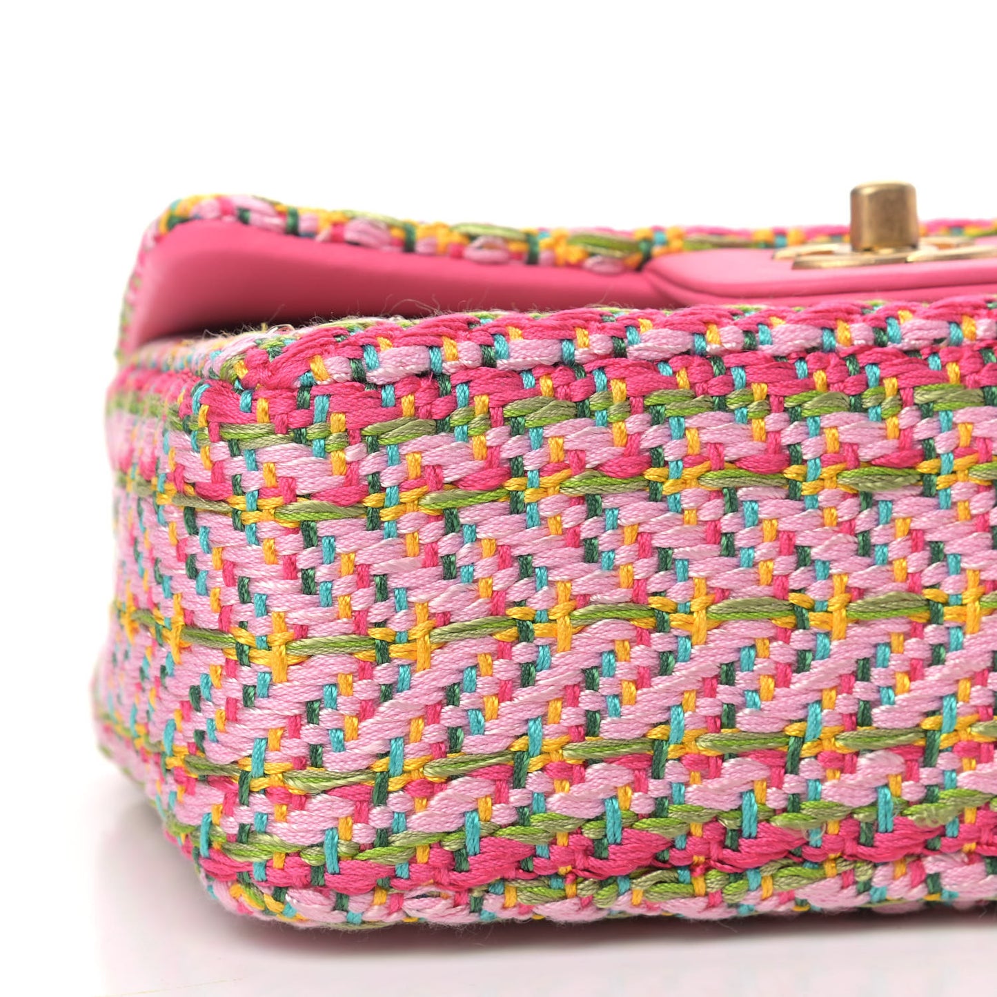 Cotton Mixed Fibers Woven Mini Rectangular Flap Pink Green
