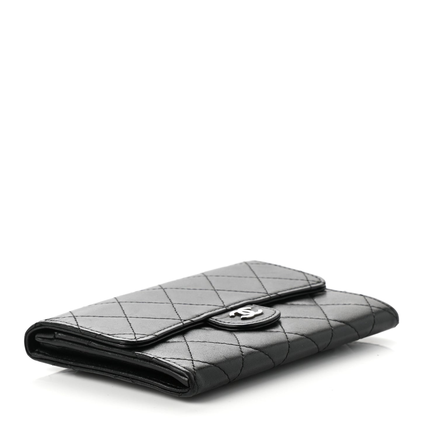 Lambskin Quilted Small Flap Wallet Black
