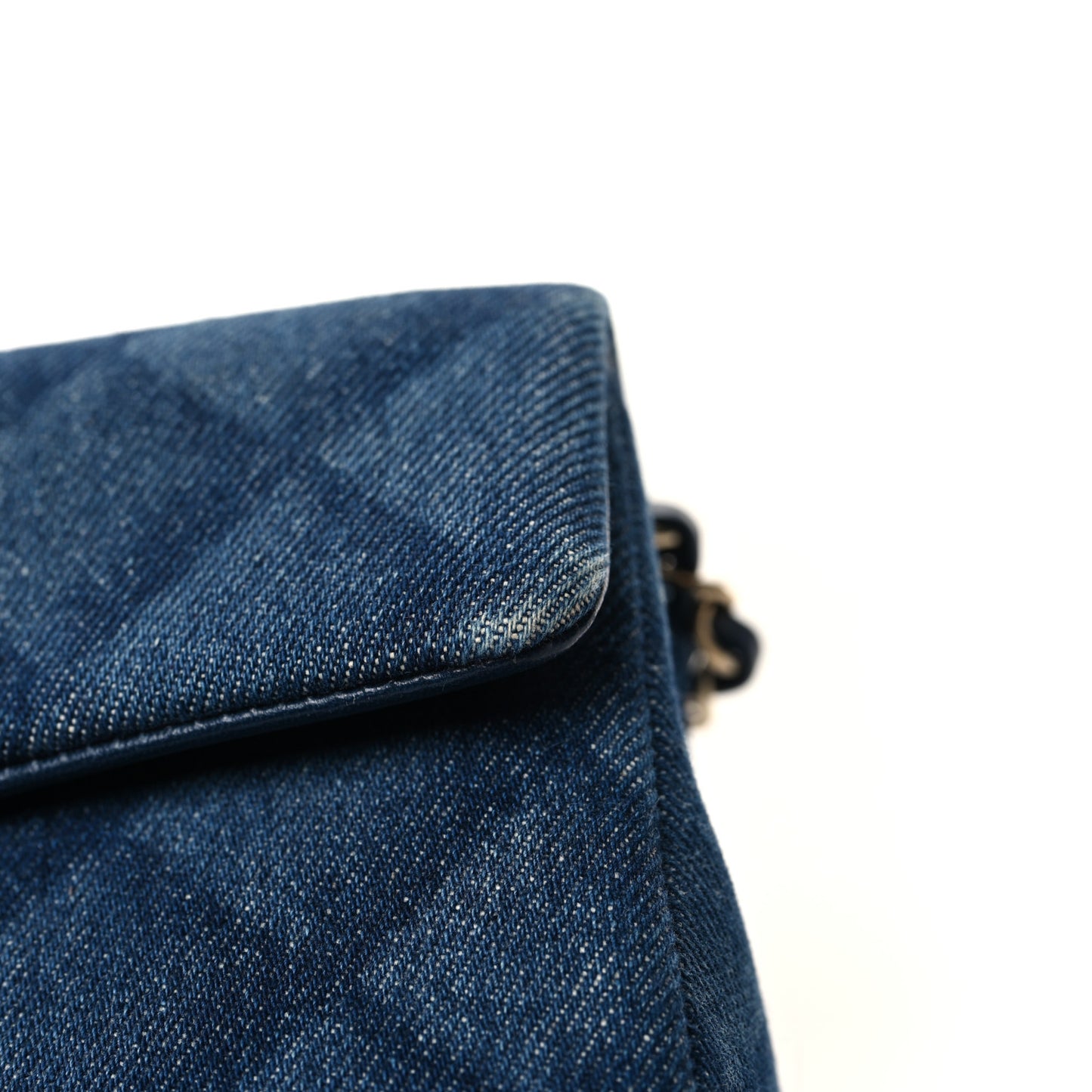 Printed Denim Quilted Mini Rectangular Flap Dark Blue