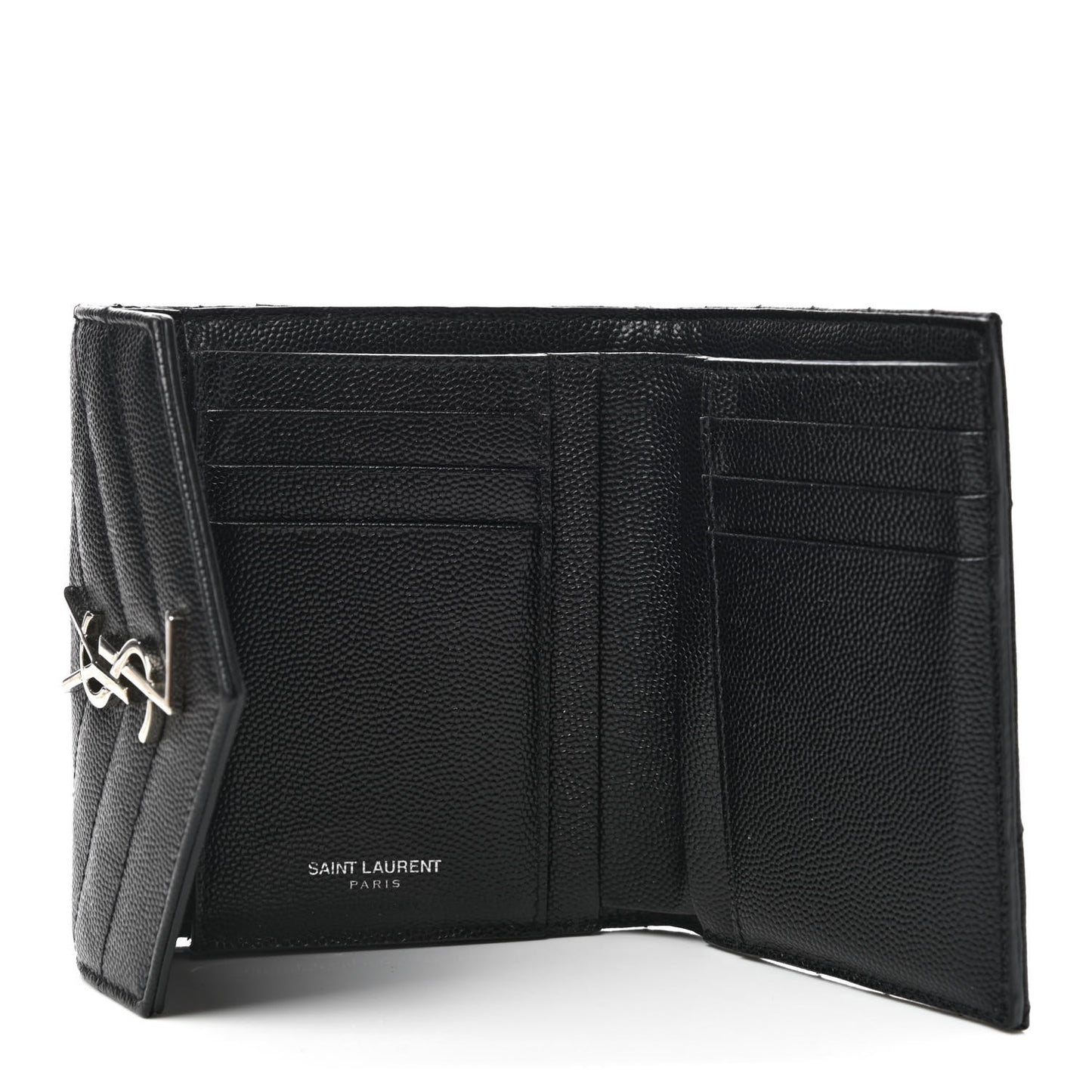 Grain De Poudre Matelasse Chevron Monogram Compact Tri Fold Wallet Black