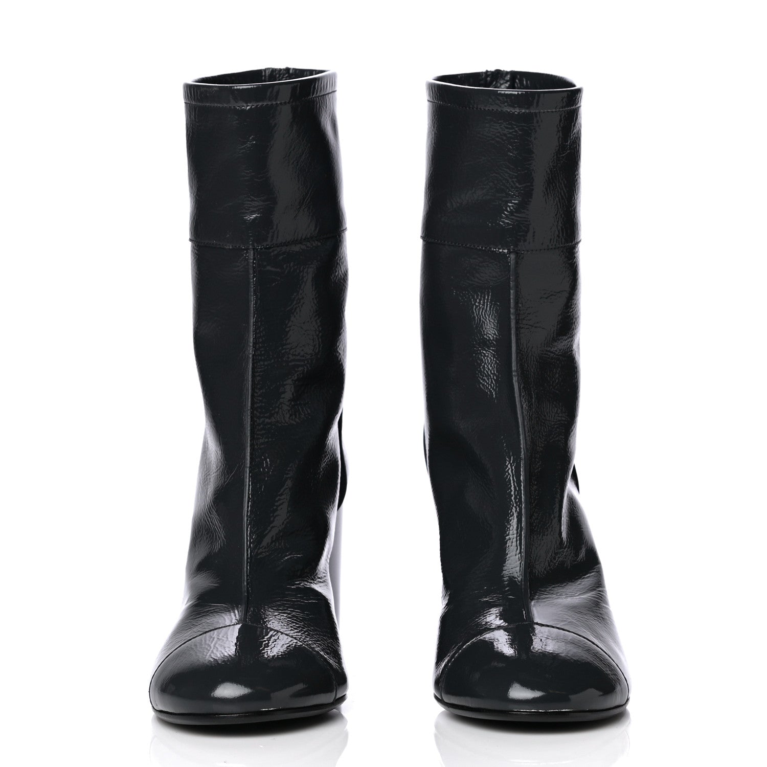 Chanel Shiny Crumpled Calfskin CC Cap Toe Short Boots 38.5 Dark Grey 4 of 6