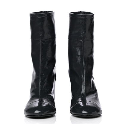 Chanel Shiny Crumpled Calfskin CC Cap Toe Short Boots 38.5 Dark Grey 4 of 6