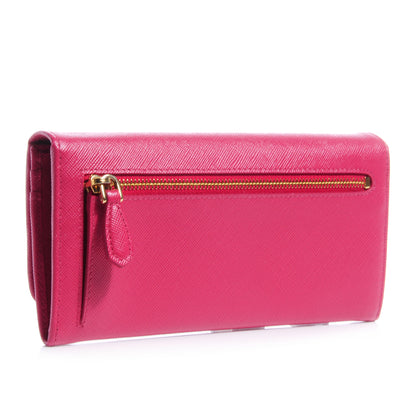 Prada Saffiano Metal Continental Flap Wallet Peonia 3 of 9