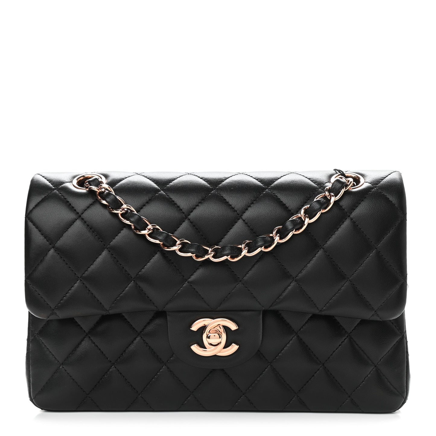 Lambskin Quilted Small Double Flap Black