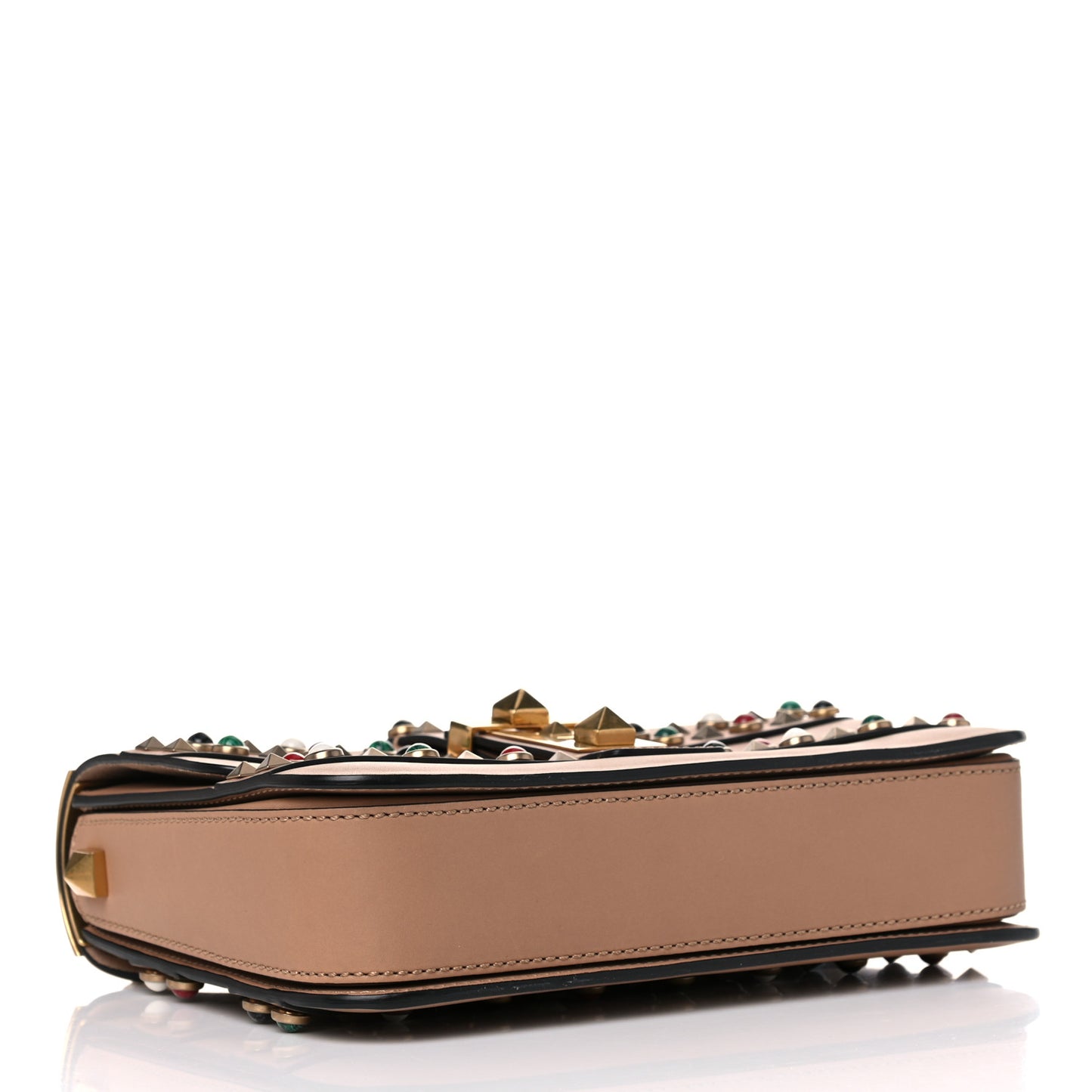 Grained Calfskin Tribal B-Rockstud Rolling Shoulder Bag Soft Noisette