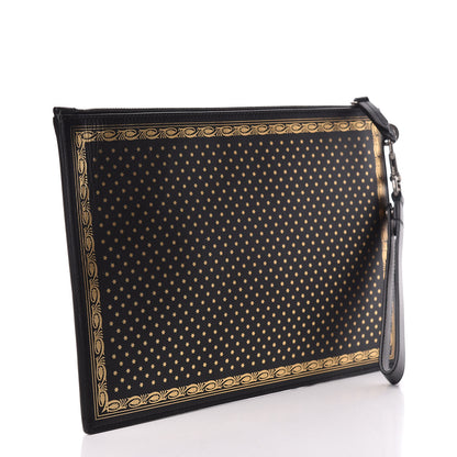 Gucci X SEGA Calfskin GUCCY Stars Zip Wristlet Pouch Black Gold 3 of 11