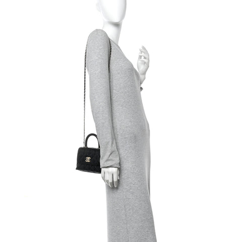 Caviar Quilted Coco Handle Clutch With Chain Black
